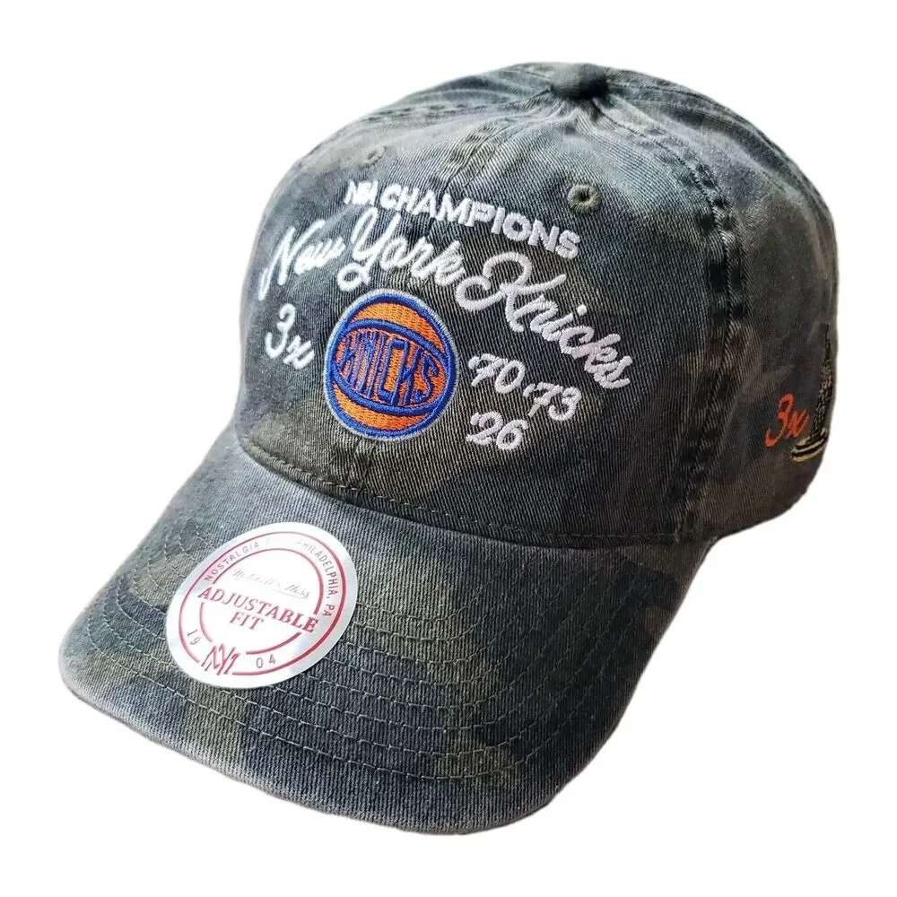 New York Knicks 3X NBA Champions Mitchell & Ness Camouflage Strapback Hat Cap